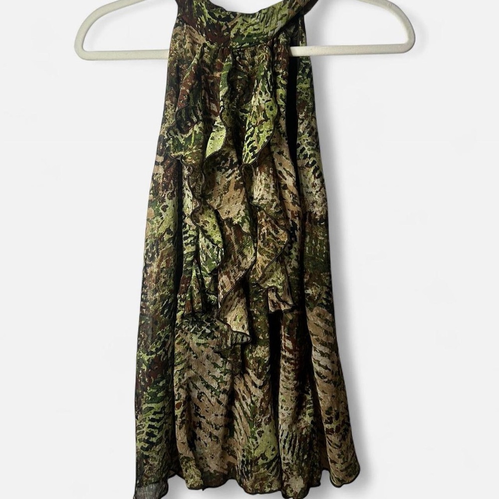 I.N. San Francisco Green and Brown Ruffled Blouse